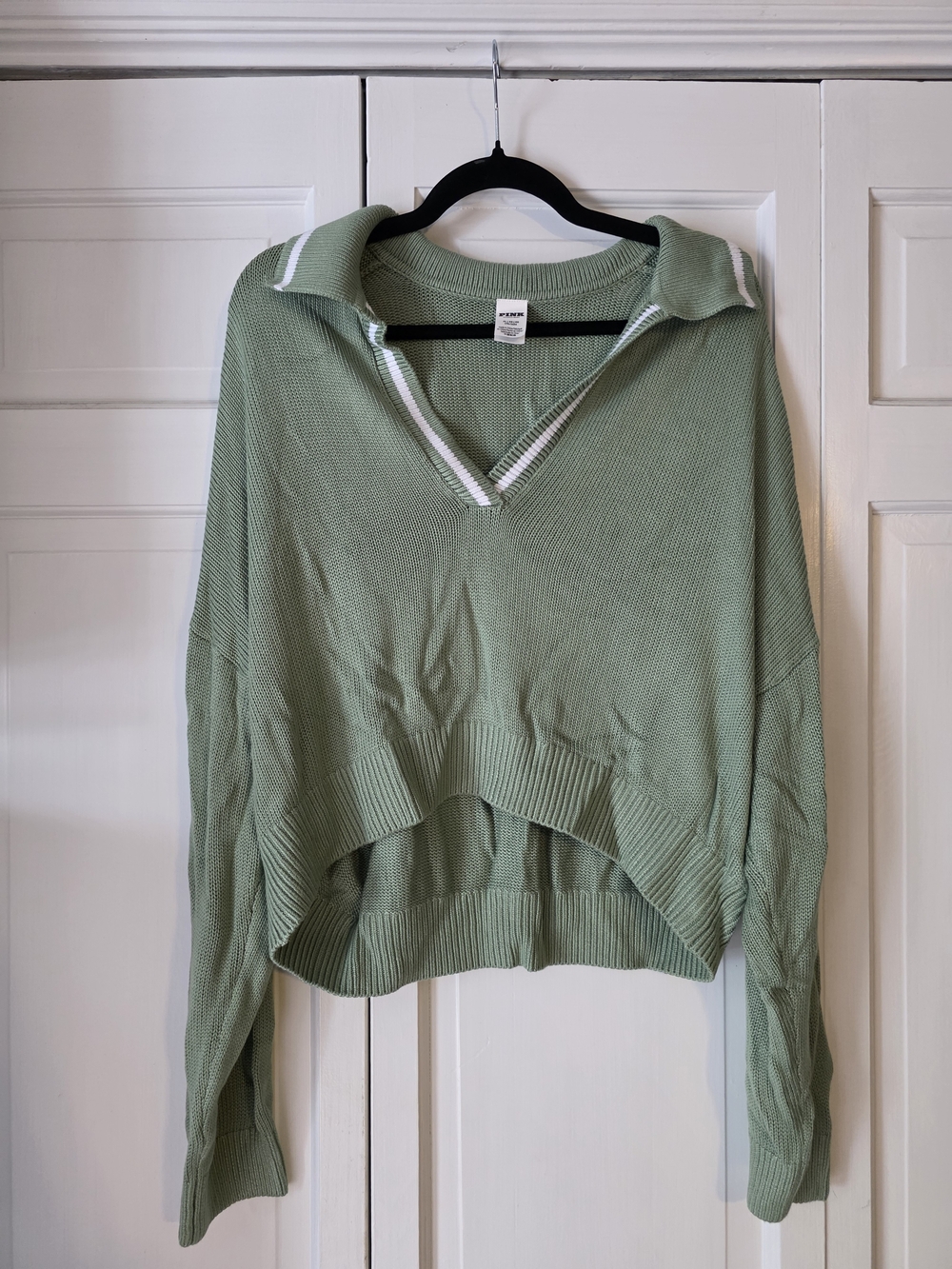 PINK Victoria's Secret Sage Green Collared Knit Sweater XL Oversized